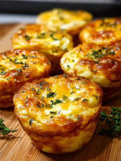 Four easy egg muffins on a wooden table.