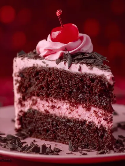 A slice of cherry and Dr. Pepper cake.