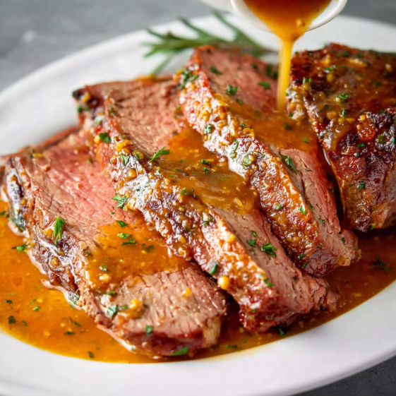 A plate of meat with sauce on it.