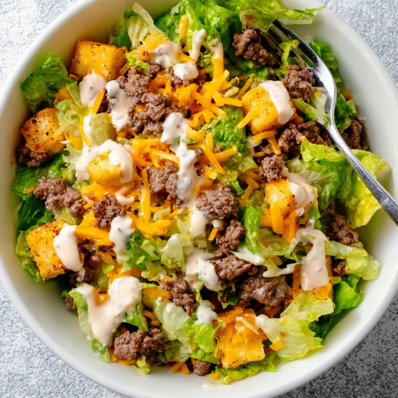 A bowl of Big Mac Salad.