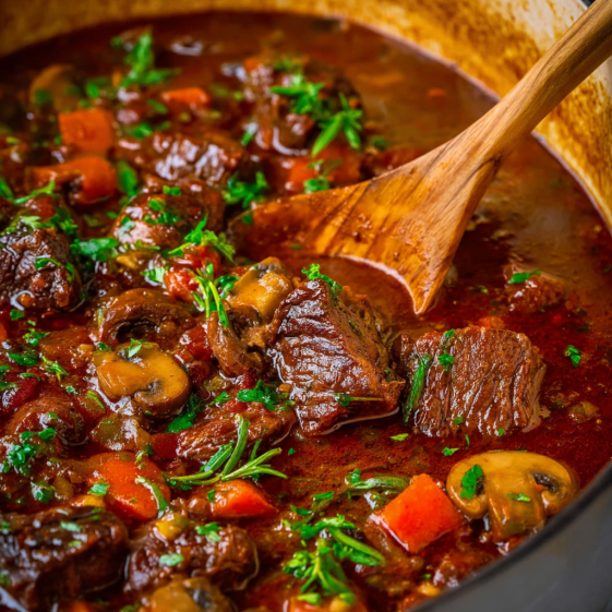 A bowl of French style braised short ribs.