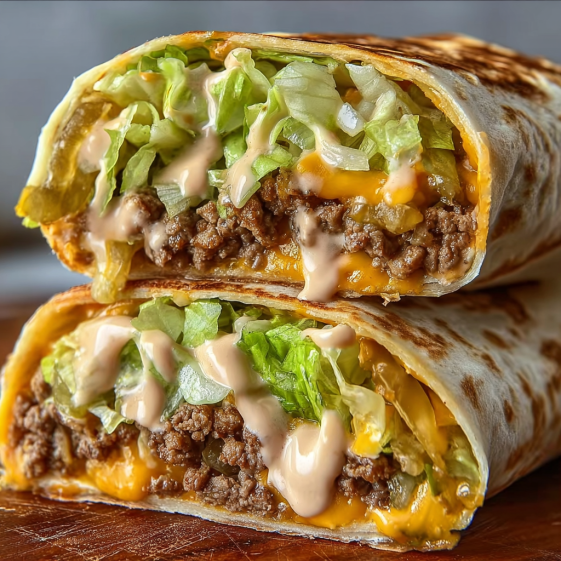 A homemade burger wrap with lettuce and special sauce.