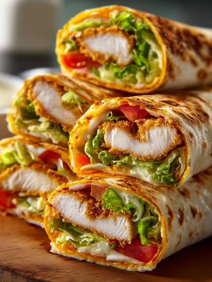 A delicious chicken and cheese wrap.