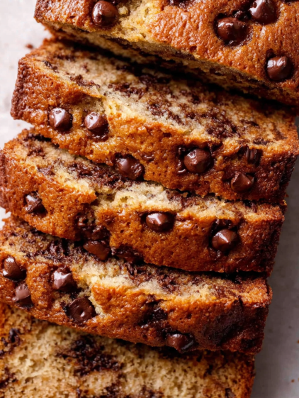 A stack of chocolate chip bread.