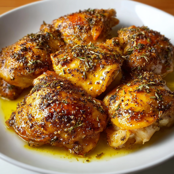 Chicken quarters in a white bowl.