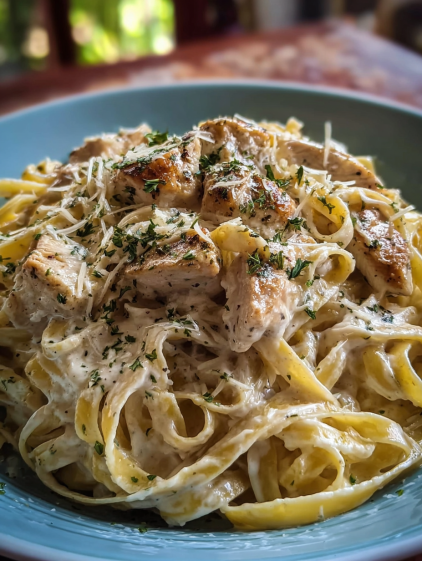 A bowl of chicken Alfredo in the Instant Pot in 25 minutes.