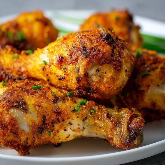 A plate of baked fried chicken.
