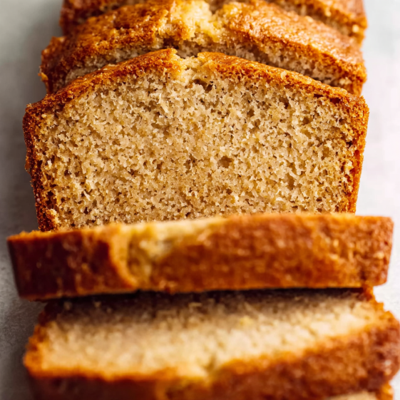 A stack of banana cinnamon maple cake slices.