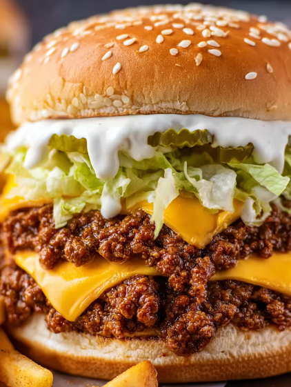A close up of a burger with lettuce and cheese.