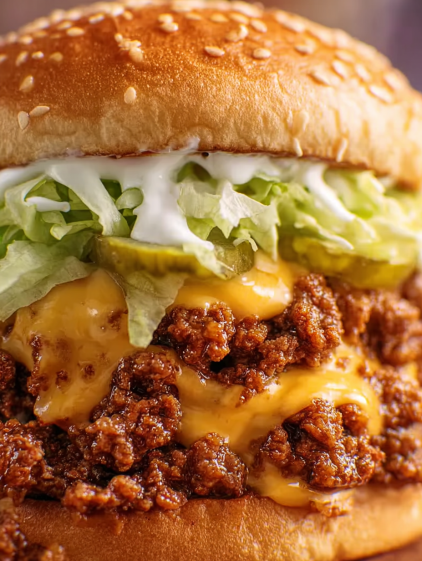 A close up of a burger with lettuce and cheese.