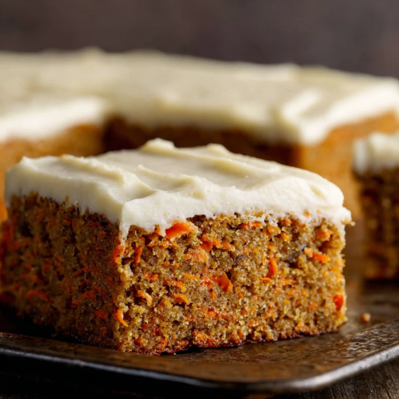 A slice of carrot cake on a plate.