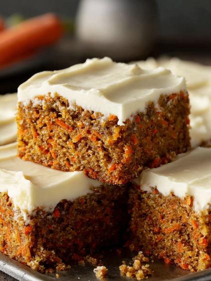 A slice of cake with white frosting and orange carrot slices.