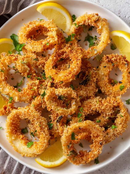 A plate of air fryer calamari.