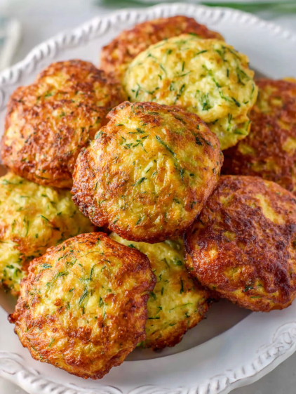 A plate of air fryer zucchini fritters.