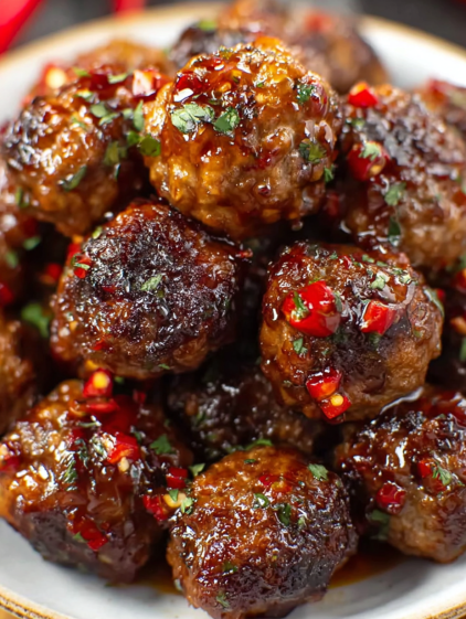 A bowl of meatballs with a sauce.