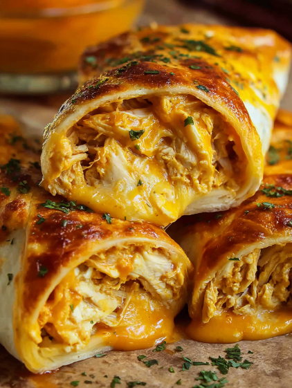A close up of a buffalo chicken bake casserole.