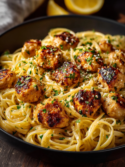 A delicious lemon parmesan pasta with chicken.