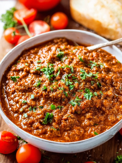 A bowl of chili with green onions and tomatoes.