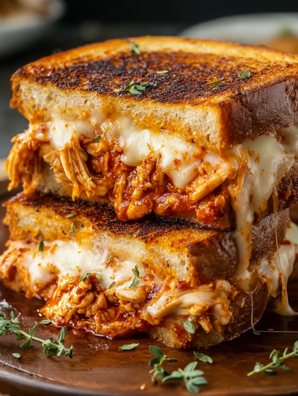 A sandwich with meat and cheese on it.