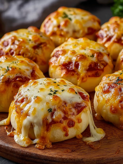 A plate of delicious cheesy pizza bombs.