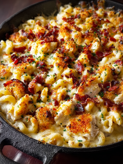 A close up of a delicious macaroni and cheese dish.
