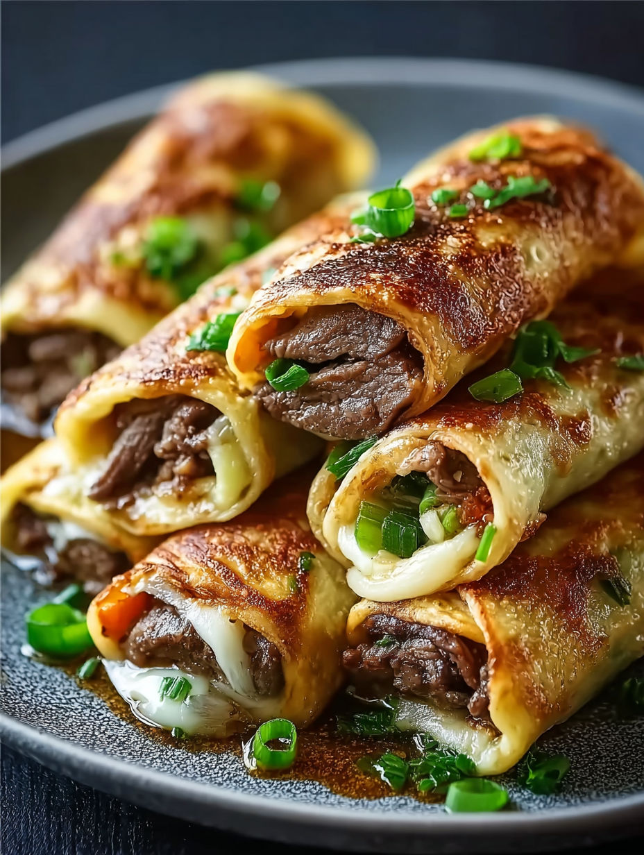 A plate of Keto Philly Cheesesteak Roll Ups.