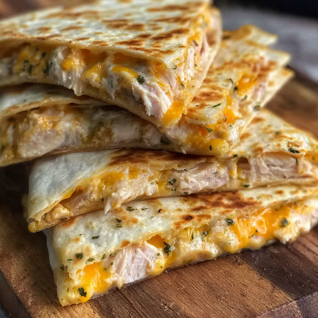 A stack of chicken quesadillas.