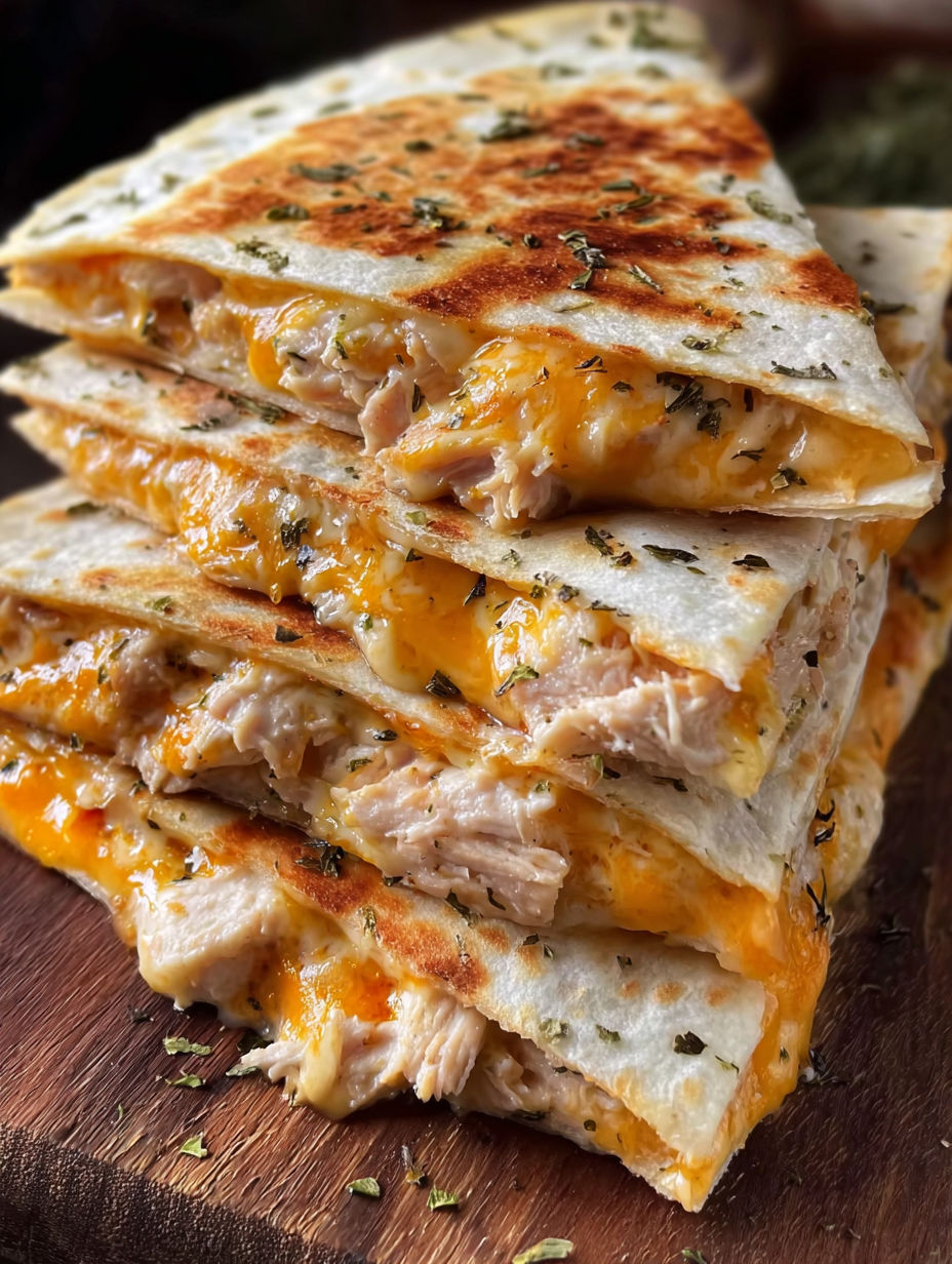A stack of chicken quesadillas.