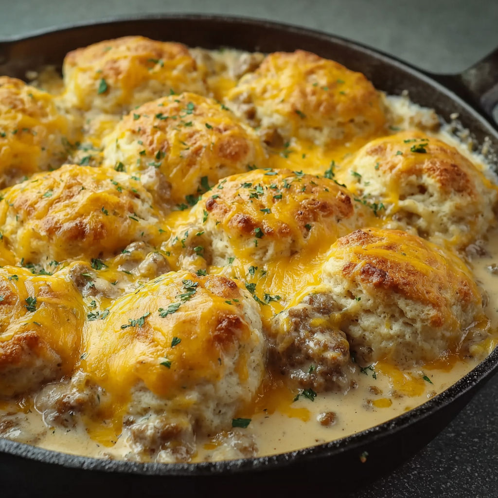 A pan of biscuits and gravy.