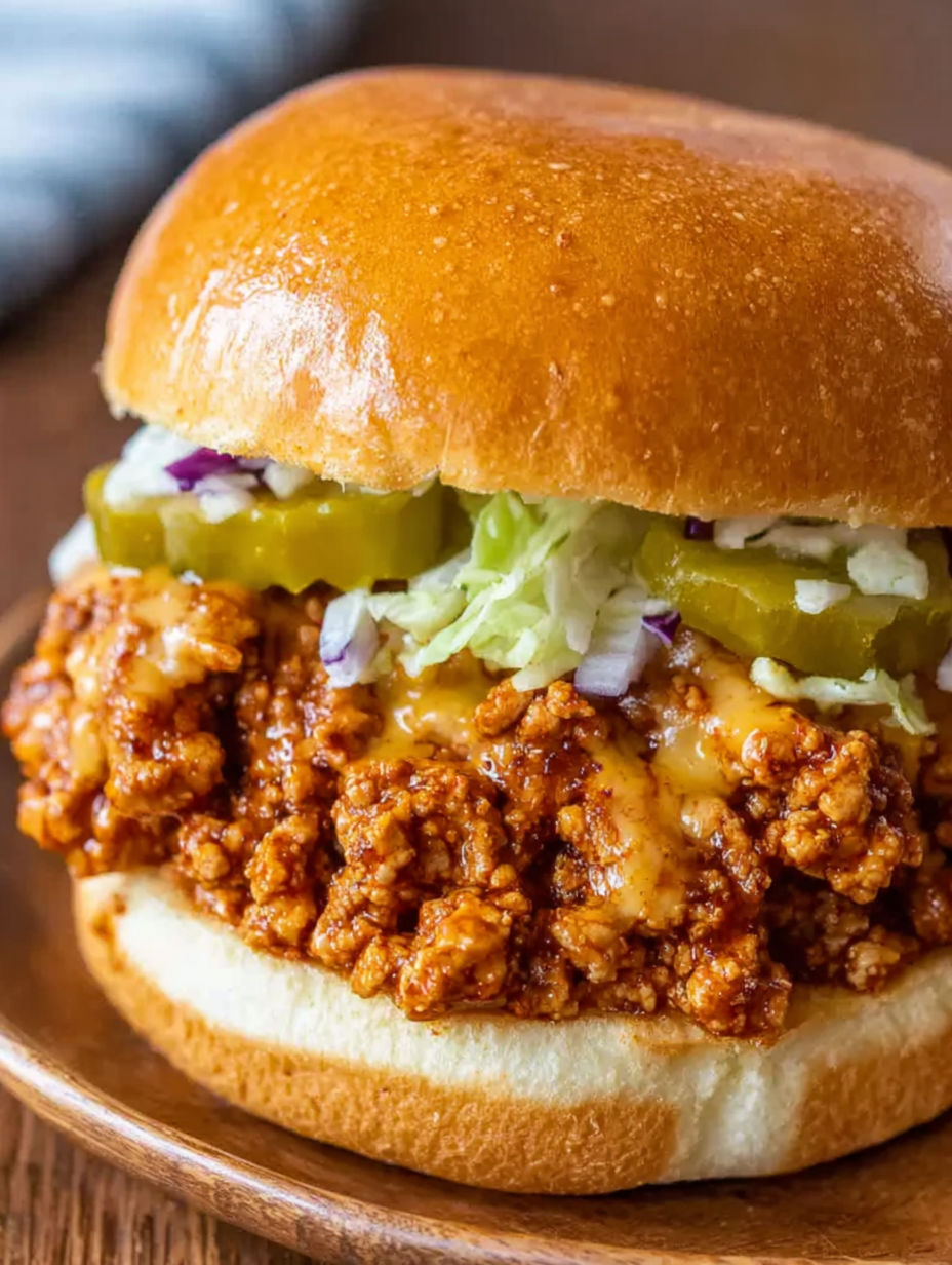 A sandwich with lettuce, onions, and pickles.