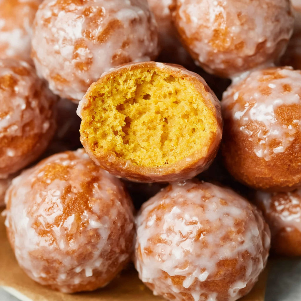 Pumpkin donut holes with a hole in the center.