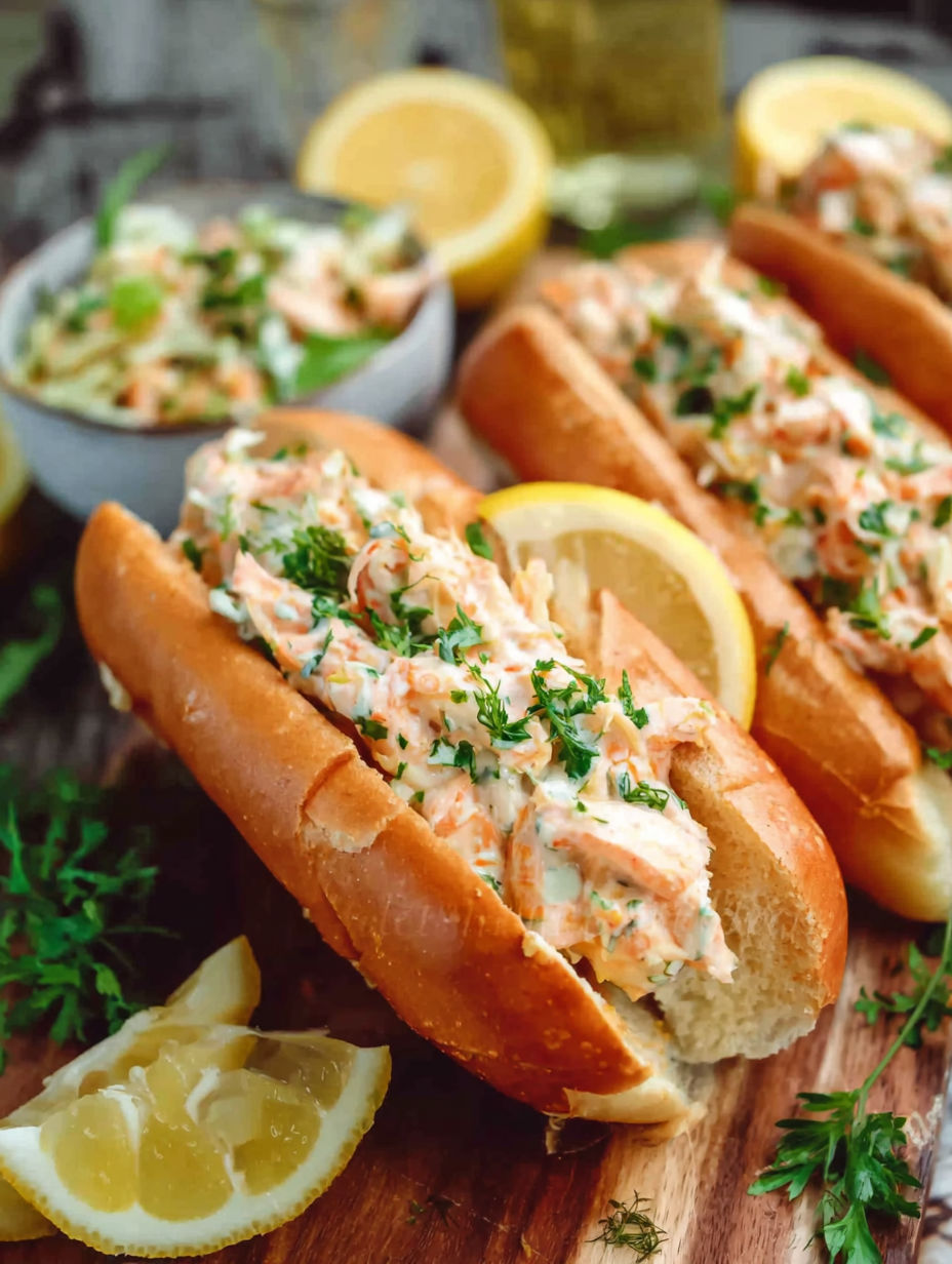 A plate of shrimp rolls with lemon wedges on top.