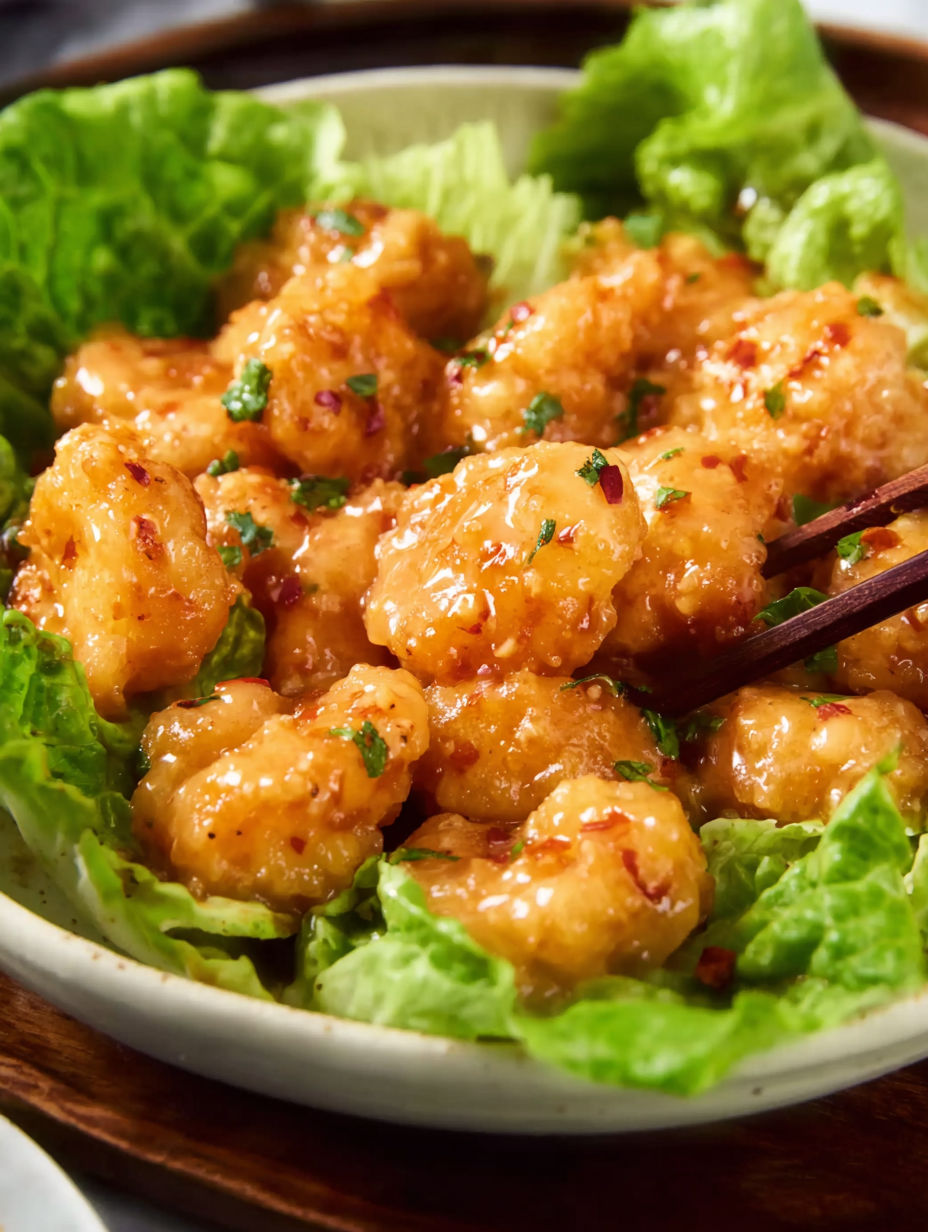 A plate of air fryer bang bang shrimp.