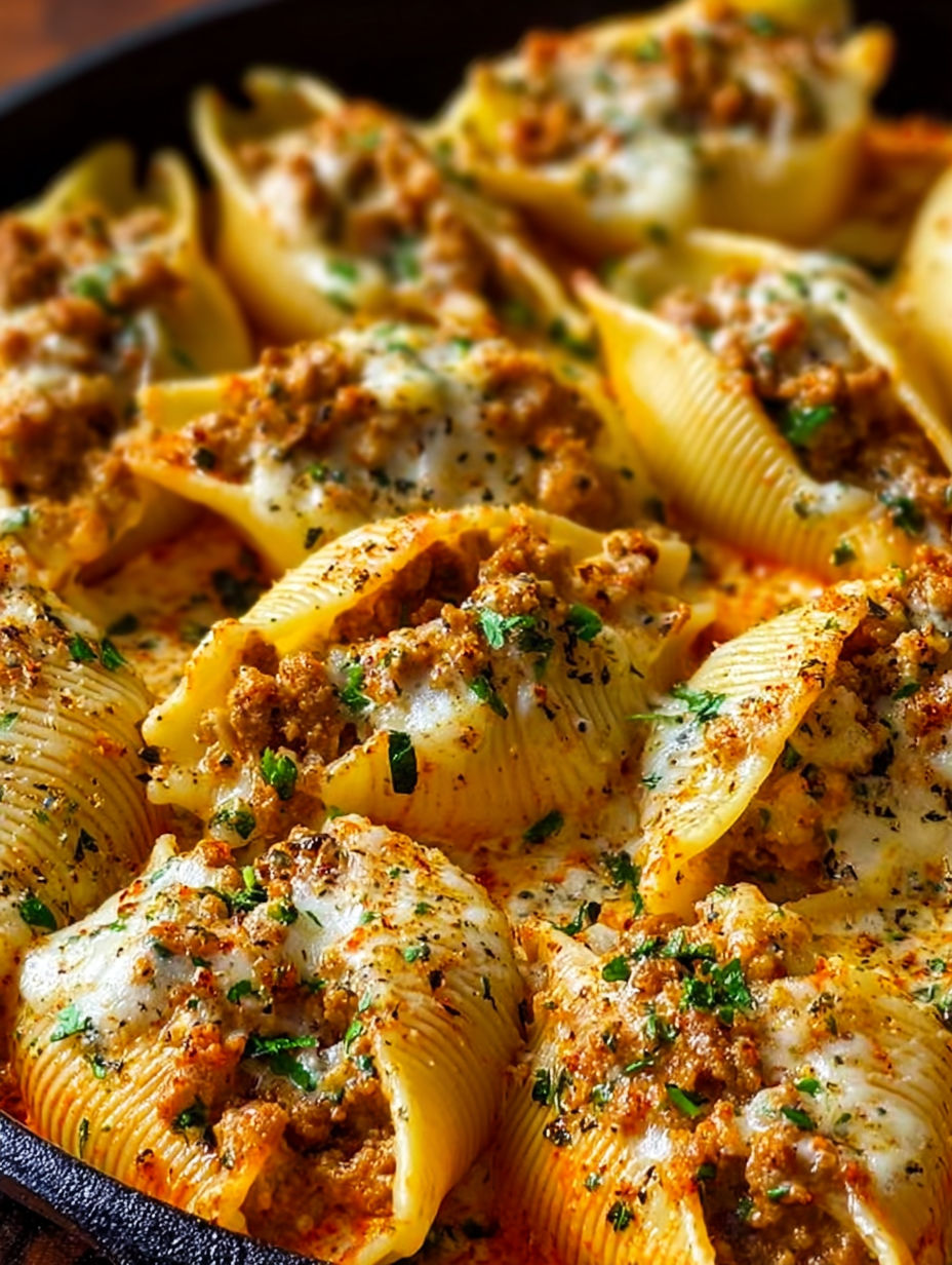 A plate of pasta with meat and cheese.