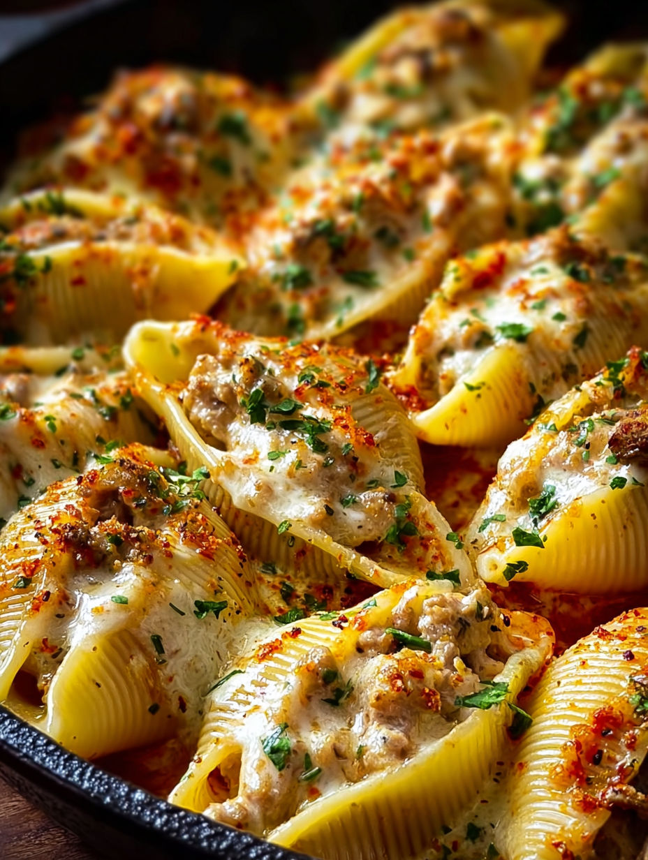 A dish of pasta with meat and cheese.