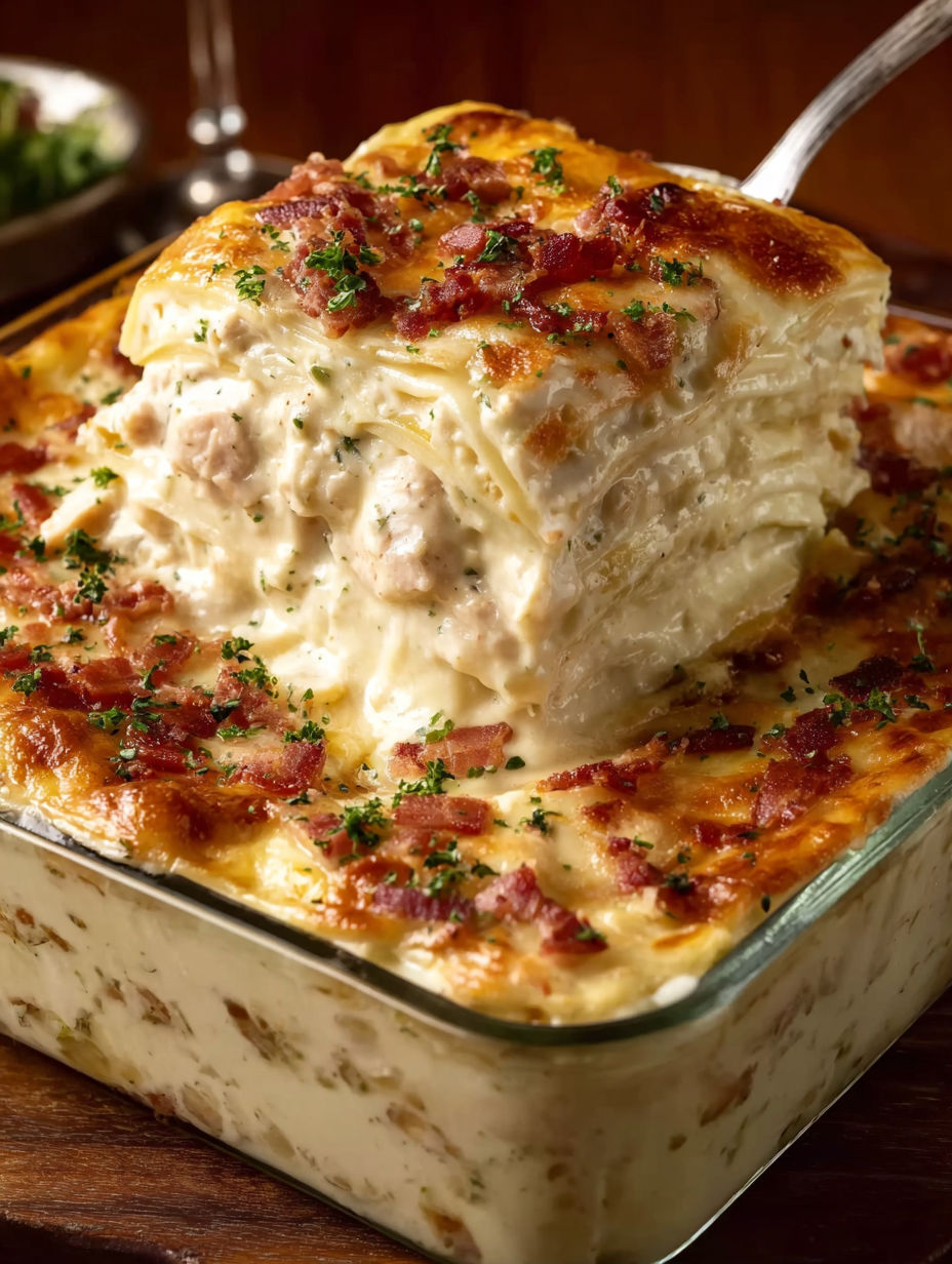 A dish of food with bacon and cheese.