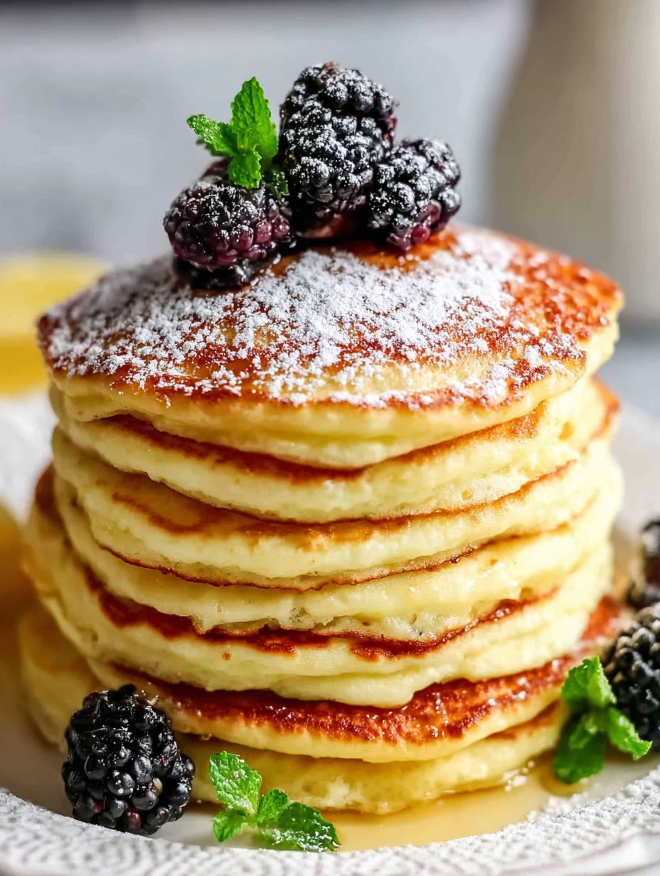 A stack of pancakes with berries on top.