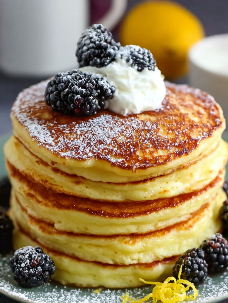 A stack of pancakes with berries on top.
