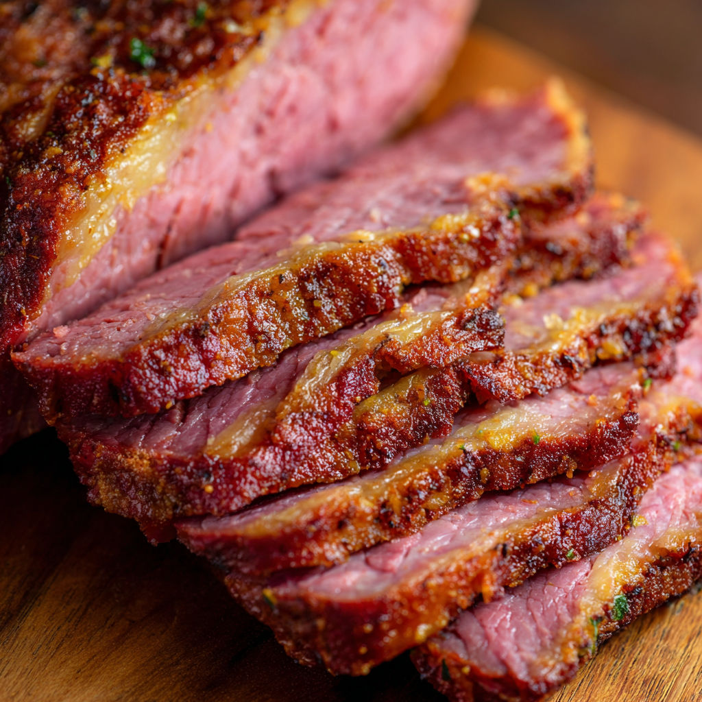 A piece of corned beef is cooked in an Instant Pot.