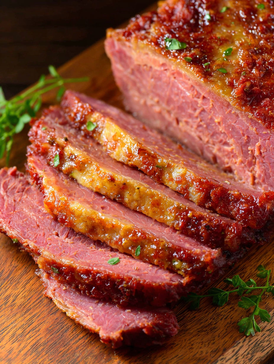 A piece of corned beef is cooked in an Instant Pot.