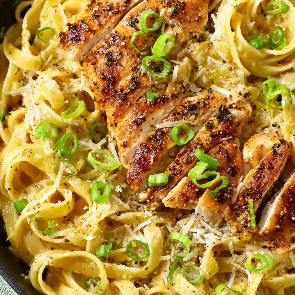 A dish of lemon pepper chicken pasta.