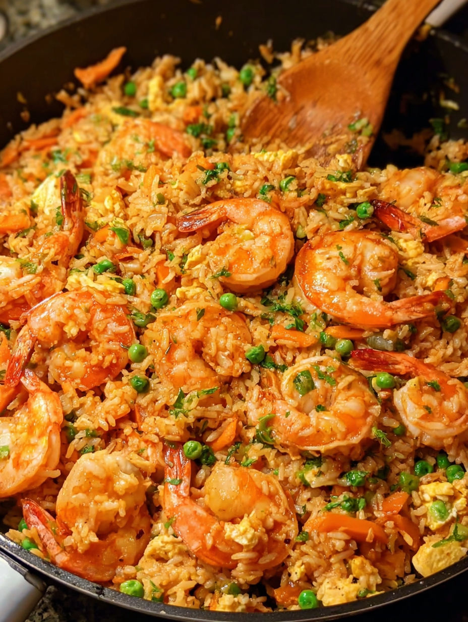 A dish of shrimp fried rice.