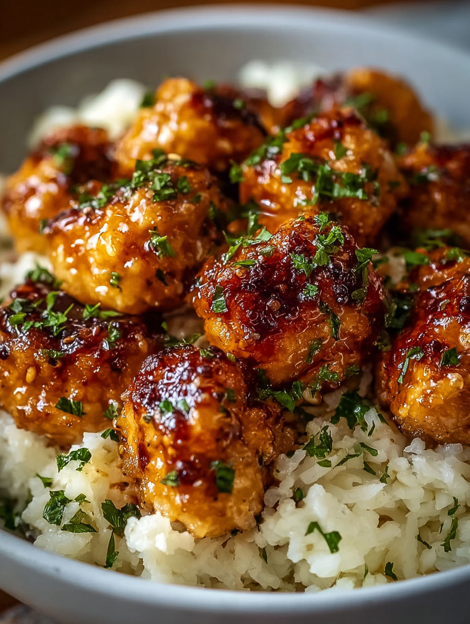 A plate of honey garlic chicken bites.