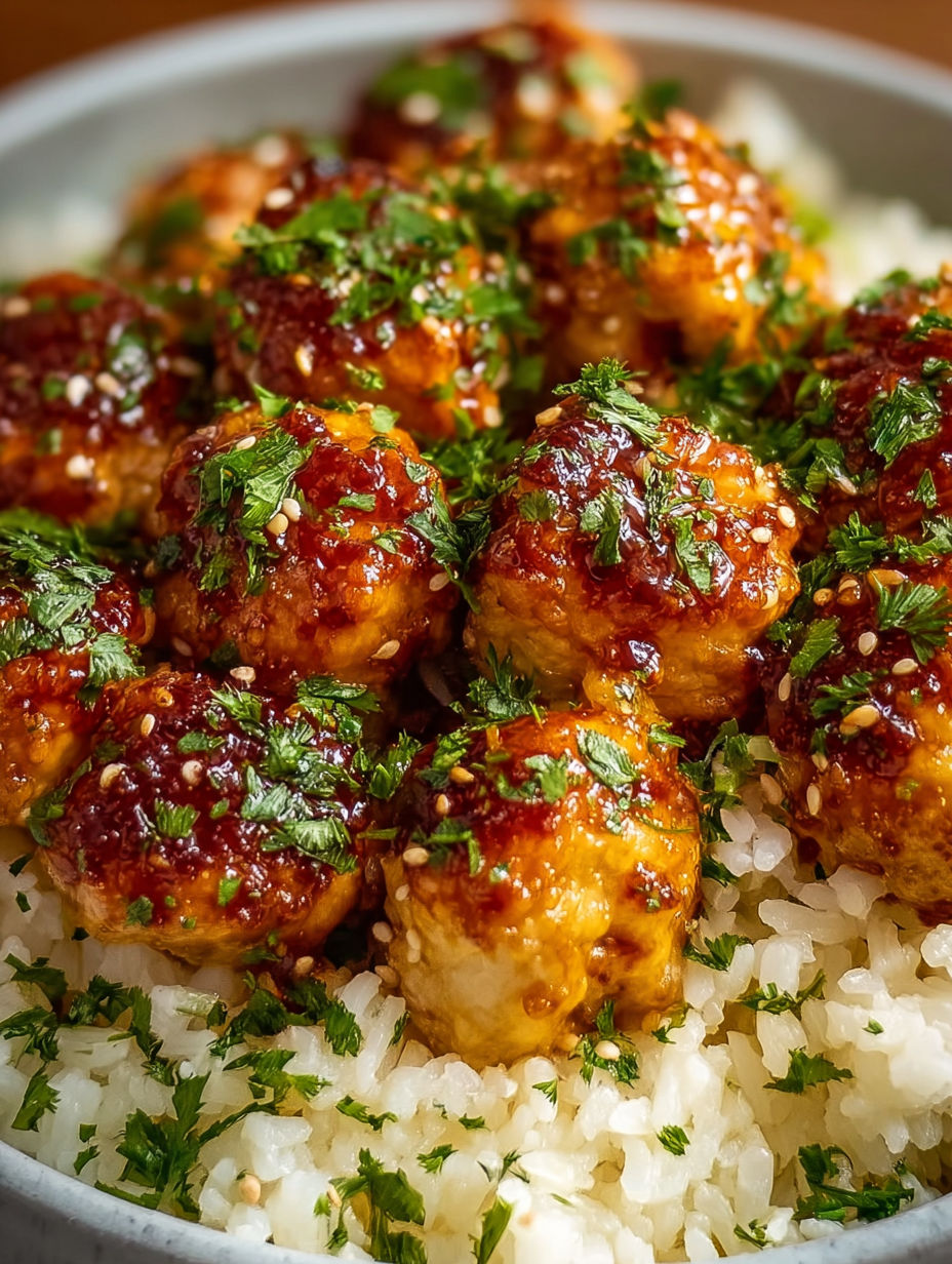 Honey garlic chicken bites on rice.