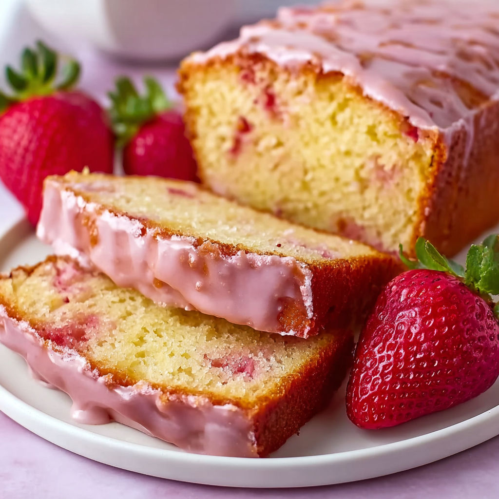 A slice of moist strawberry pound cake.
