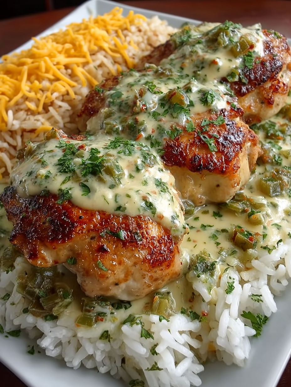 A plate of rice with chicken on top.