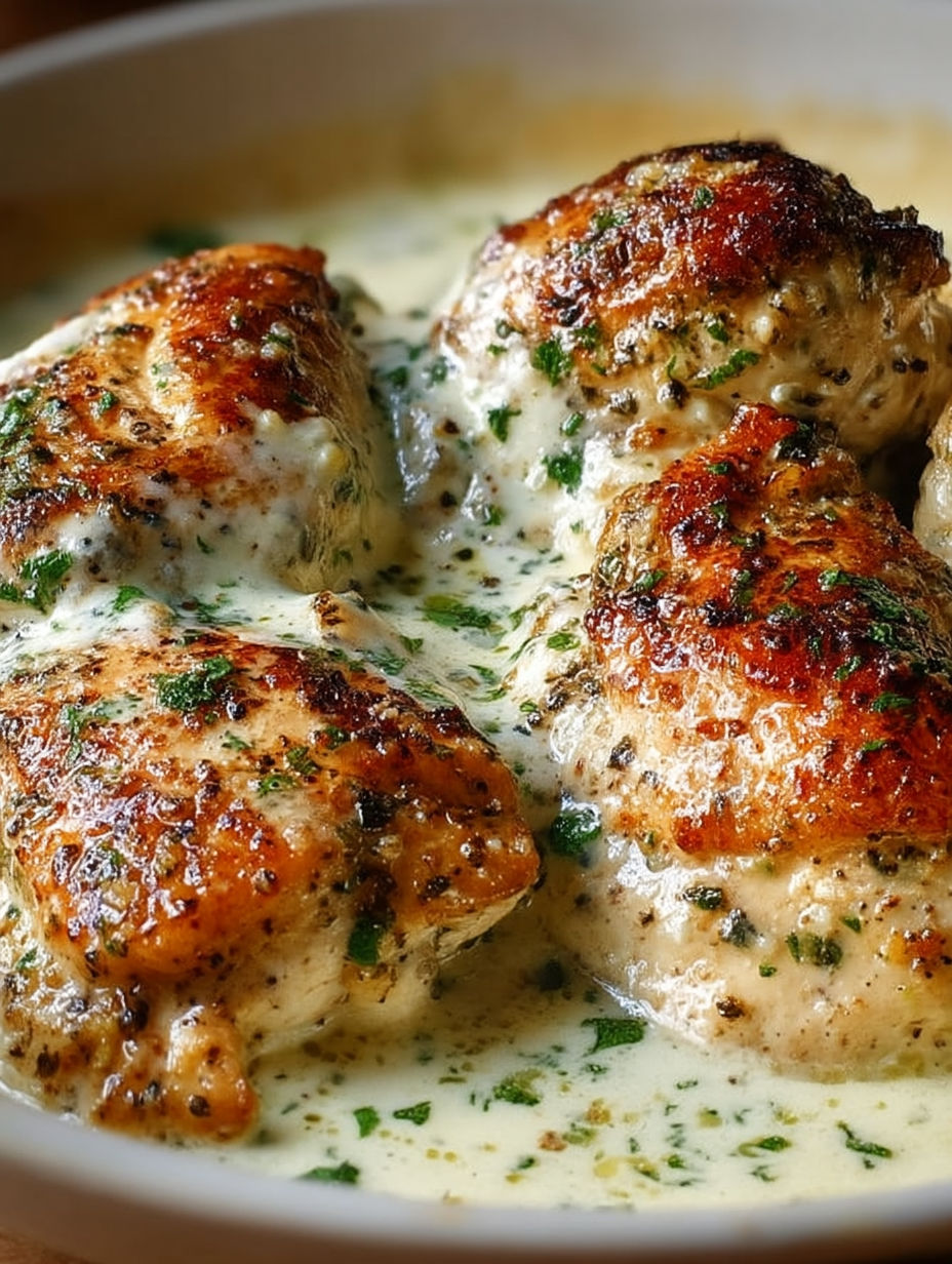 Baked cream cheese chicken with sauce.