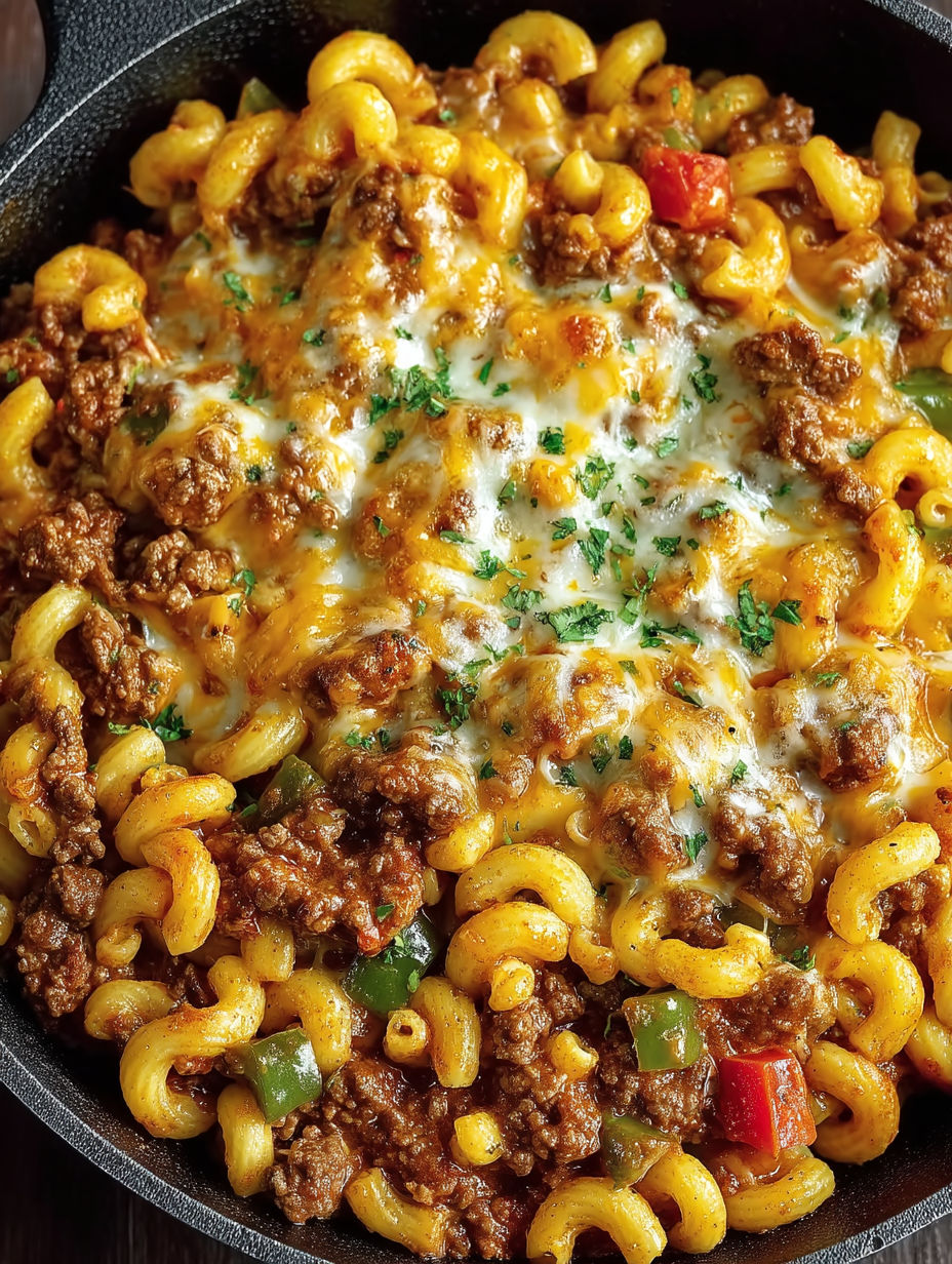 A bowl of chili mac and cheese.