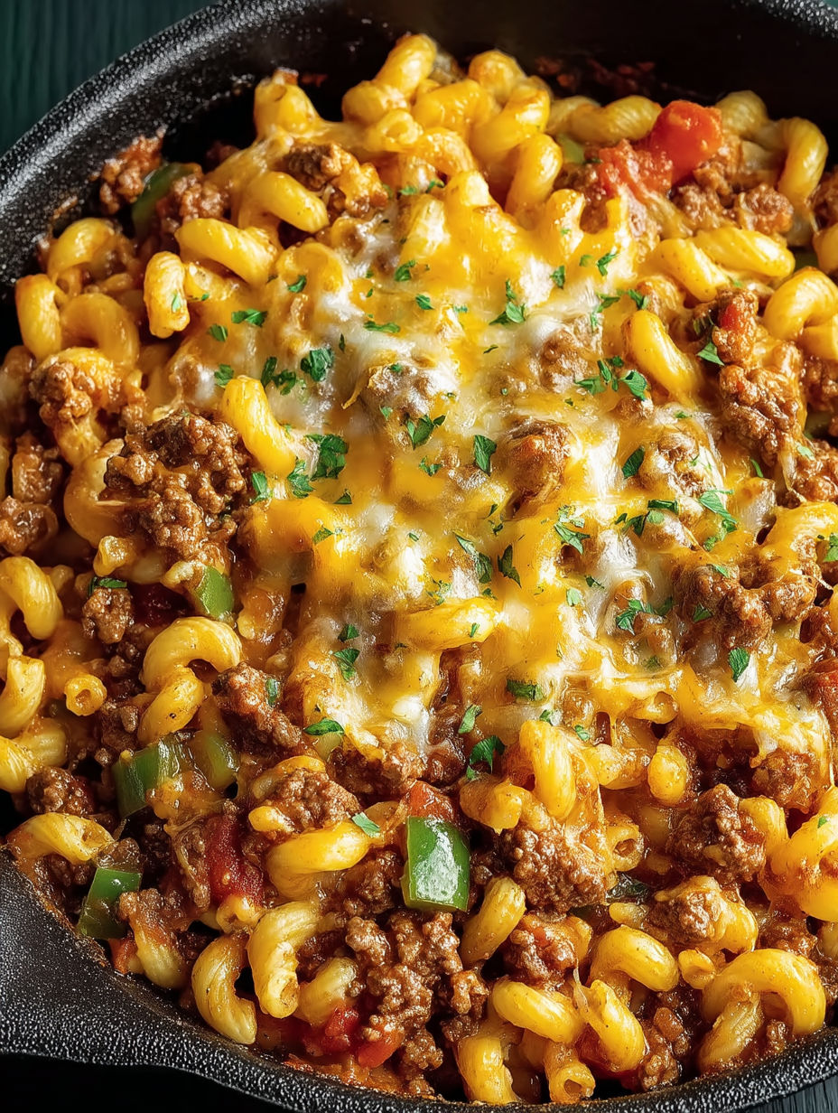 A close up of a delicious 30-minute chili mac and cheese.