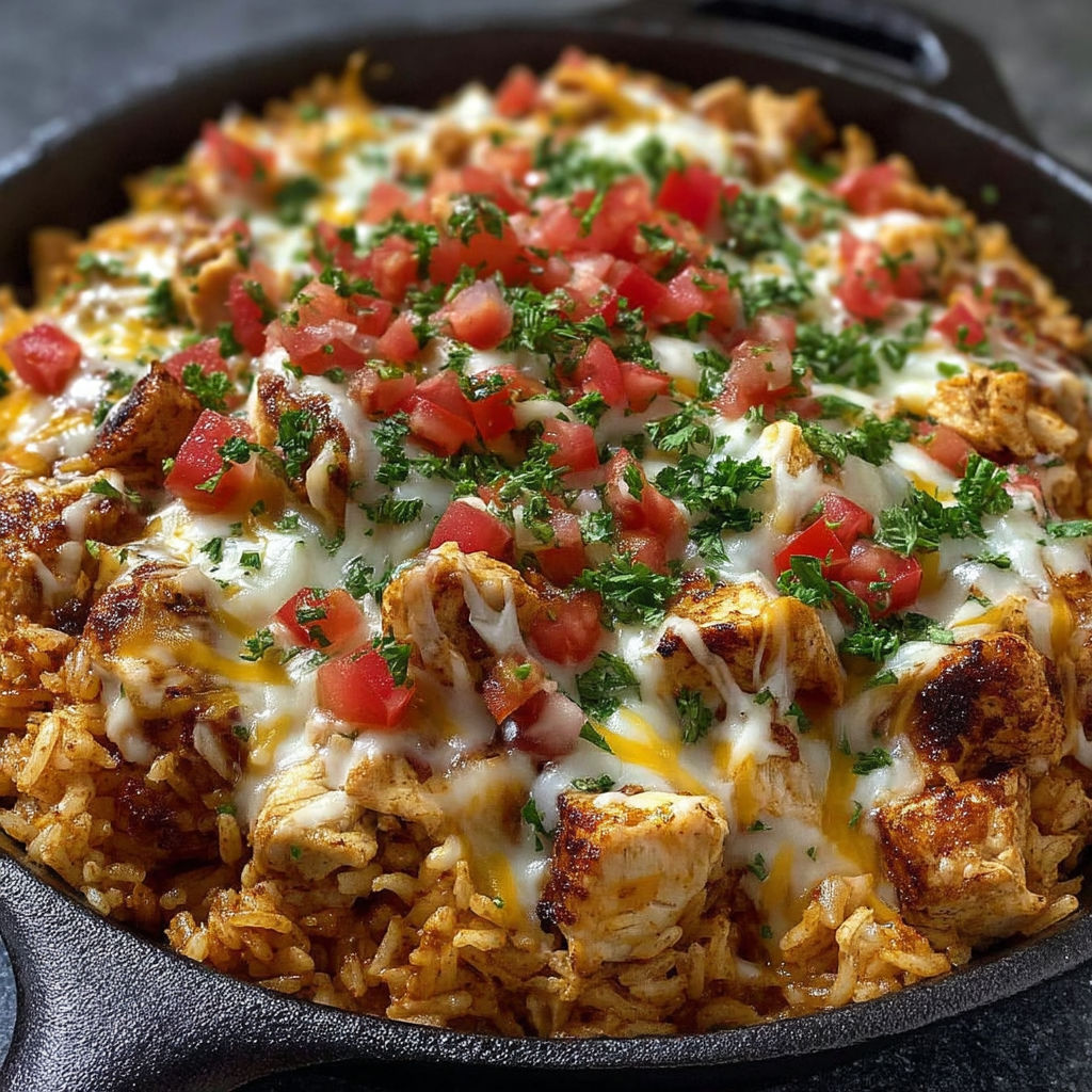 A delicious cheesy chicken taco rice dish.